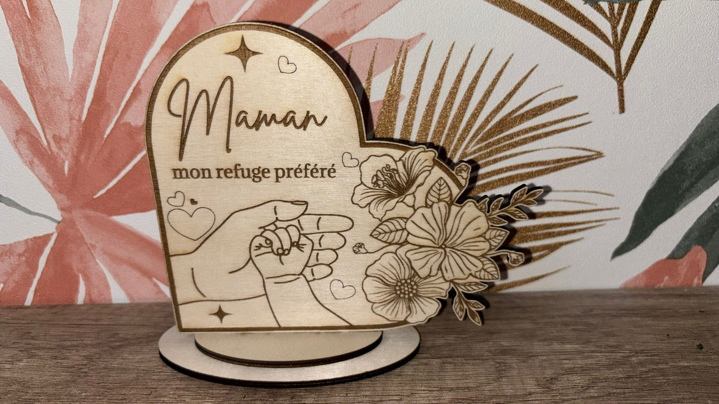 Décoration bois cœur – Message Maman