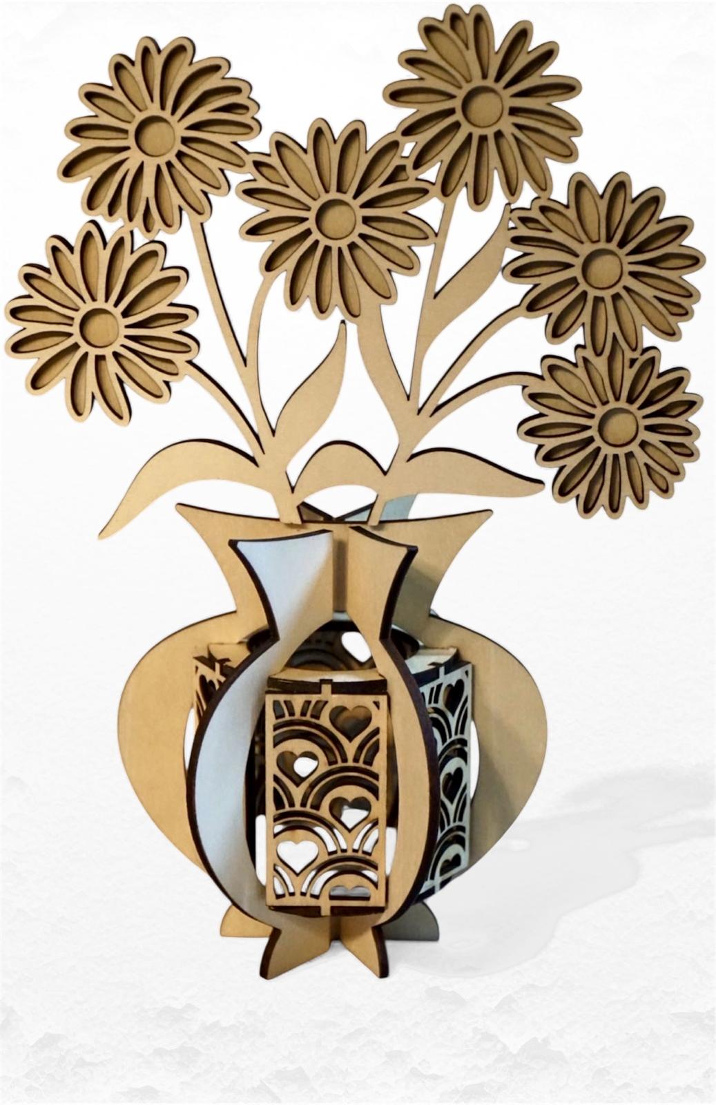 Fleurs en Bois & Pot Incrusté