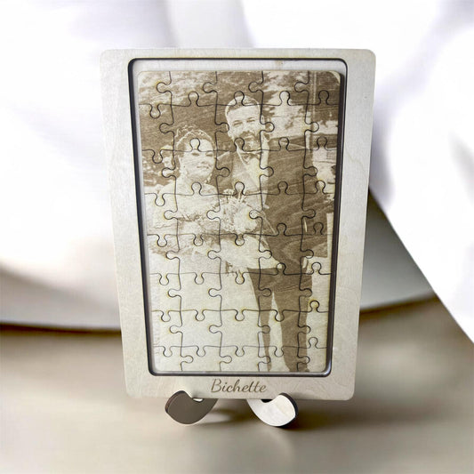 Cadre puzzle photo personnalisé en bois