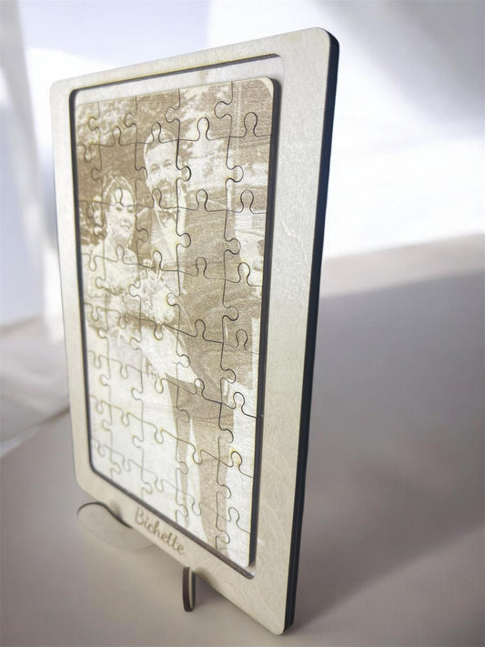 Cadre puzzle photo personnalisé en bois