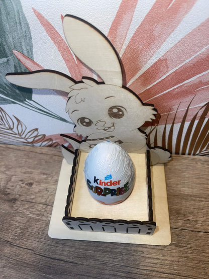 Support Lapin de Pâques en Bois pour Œuf Kinder