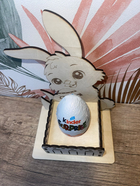 Support Lapin de Pâques en Bois pour Œuf Kinder