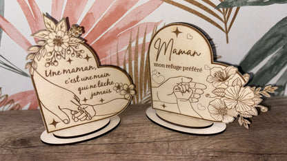 Décoration bois cœur – Message Maman