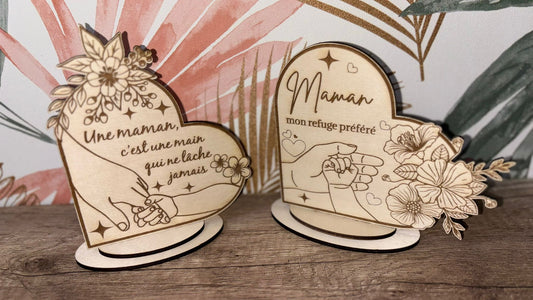 Décoration bois cœur – Message Maman