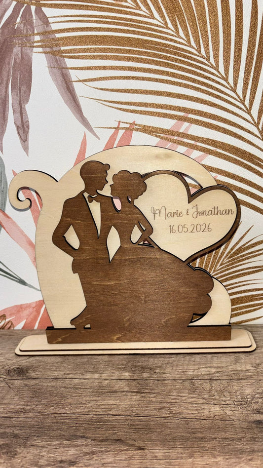 Décoration bois mariage personnalisée – Silhouette couple