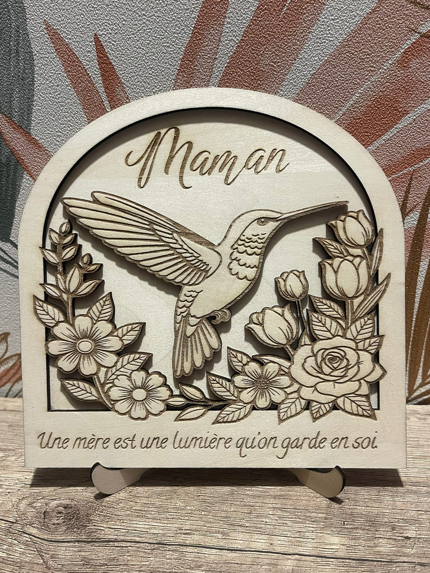 Cadre bois personnalisé Maman – Colibri & Fleurs