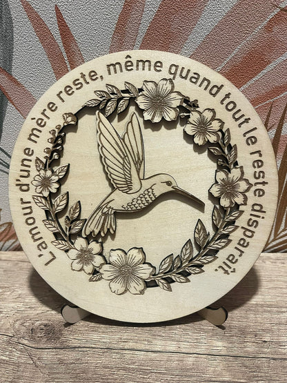 Cadre bois personnalisé Maman – Colibri & Fleurs