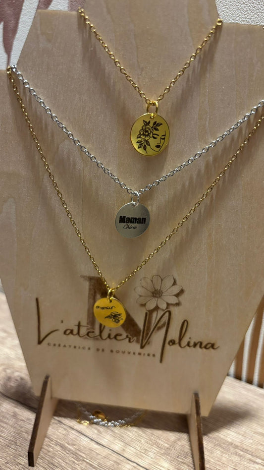 Collier Personnalisable Acier Inoxydable – Médaillon Gravé 25mm