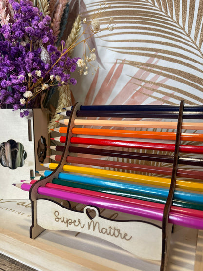 Banc porte-crayons personnalisé en bois